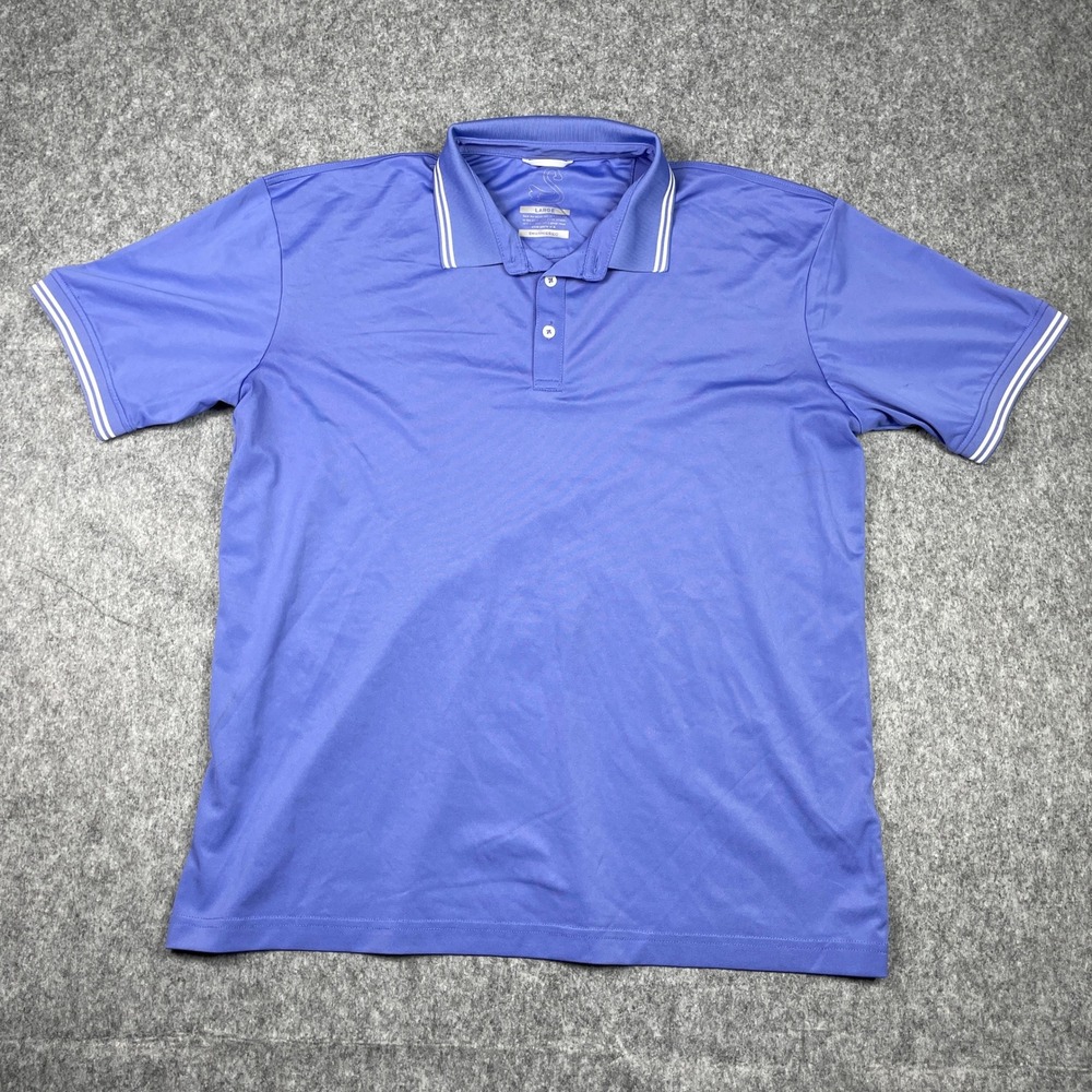 Swannies Golf Polo Shirt Mens Large Blue Short Sleeve Performance Stretch Tipped
